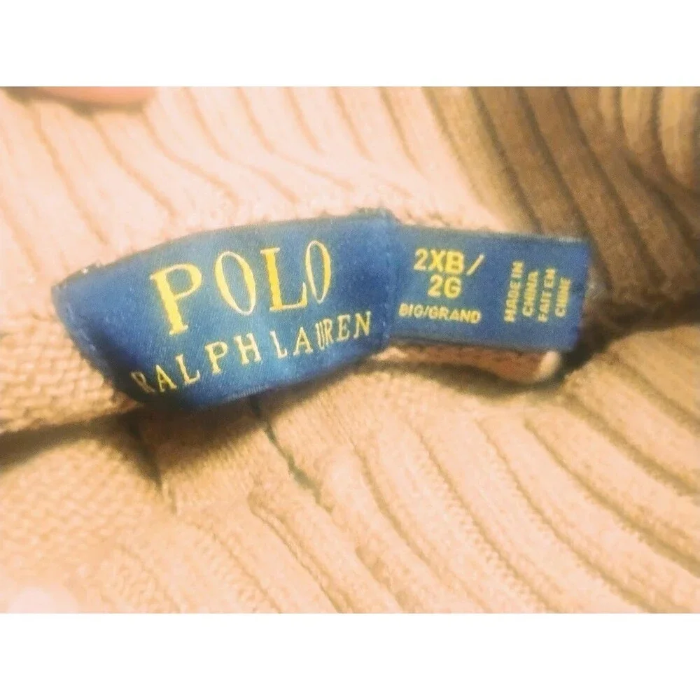 RALPH LAUREN POLO MENS 2XLB HEAVY 100% KNIT COTTON TURTLE NECK ¼ ZIP SWEATER